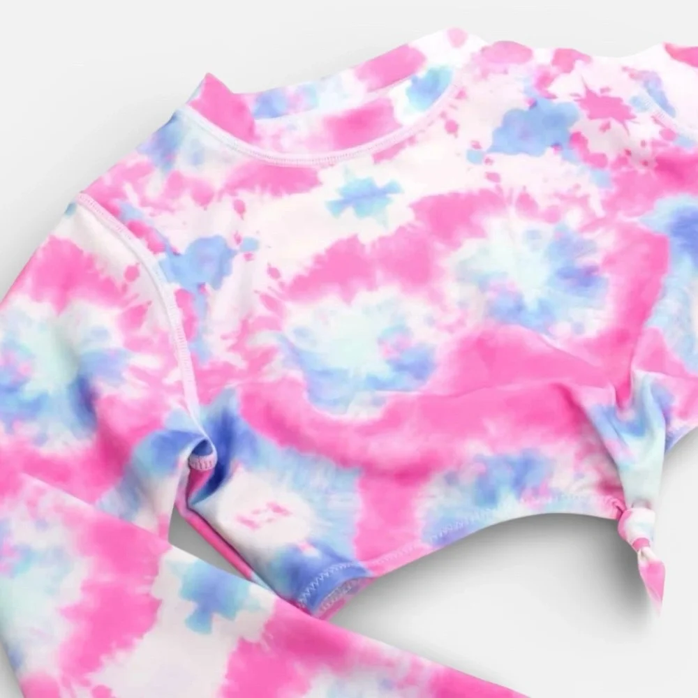 Shade Critters Girls Cropped Cotton Candy 2pc Rashguard Bikini Set – Size 7
